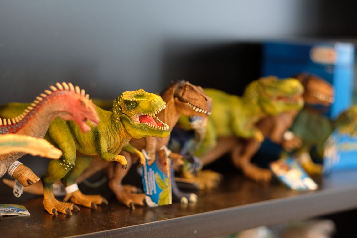 Kunststoff-Dinosaurier im Museums-Shop des Naturamas
