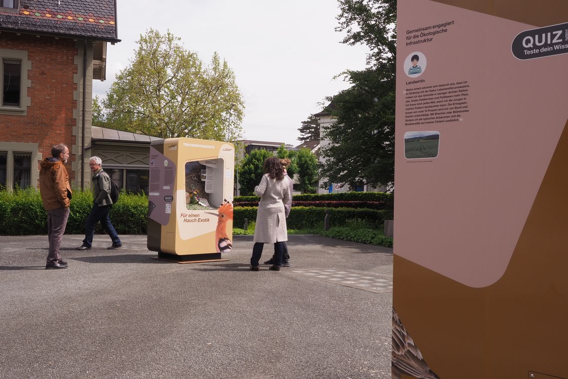 Menschen betrachten Ausstellungsmodul Ökologische Infrastruktur